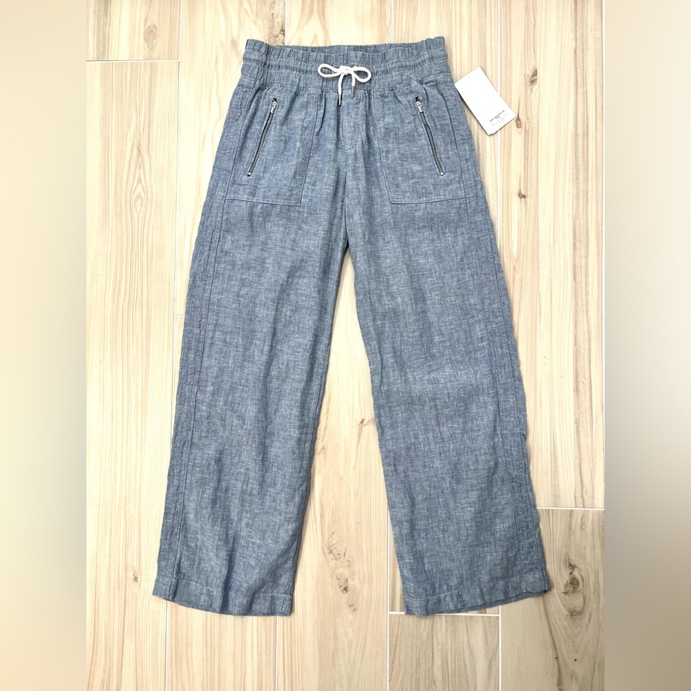 NWT Athleta Cabo Linen Wide Linen Pants, Blue | Women's Size 8